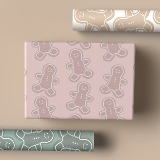 Sweet Pastel Green, Pink, Taupe Gingerbread Cookie Wrapping Paper Sheet