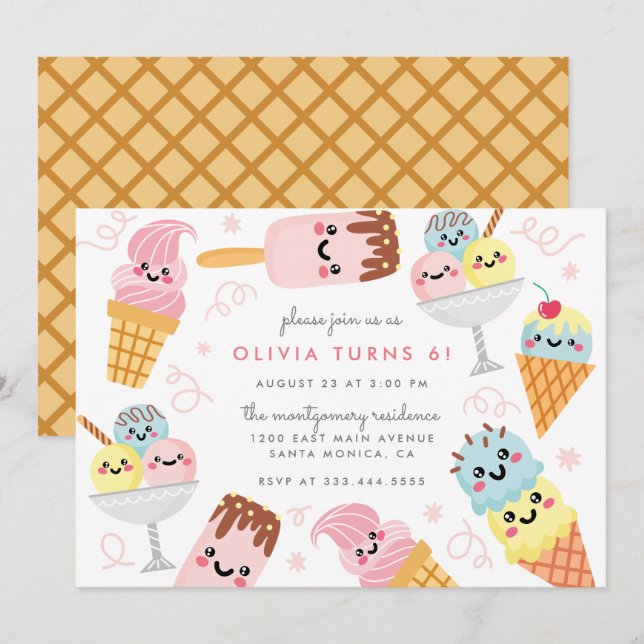 Sweet Pastel Ice-cream Kid's Birthday Party Invitation (Front/Back)