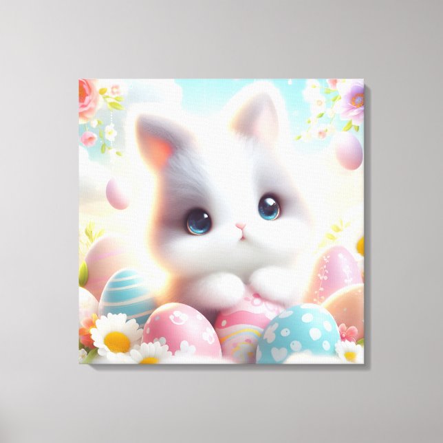 Sweet Pastel Kawaii Kitten Easter Eggs Canvas Print (Front)