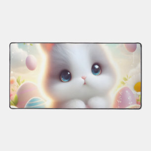 Sweet Pastel Kawaii Kitten Easter Eggs Desk Mat