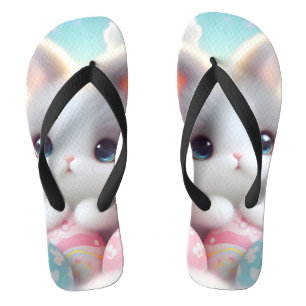 Sweet Pastel Kawaii Kitten Easter Eggs Flip Flops