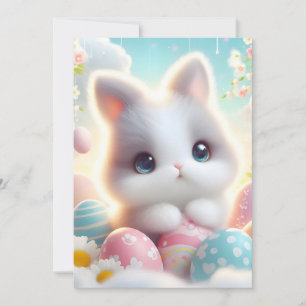 Sweet Pastel Kawaii Kitten Easter Eggs Holiday Card