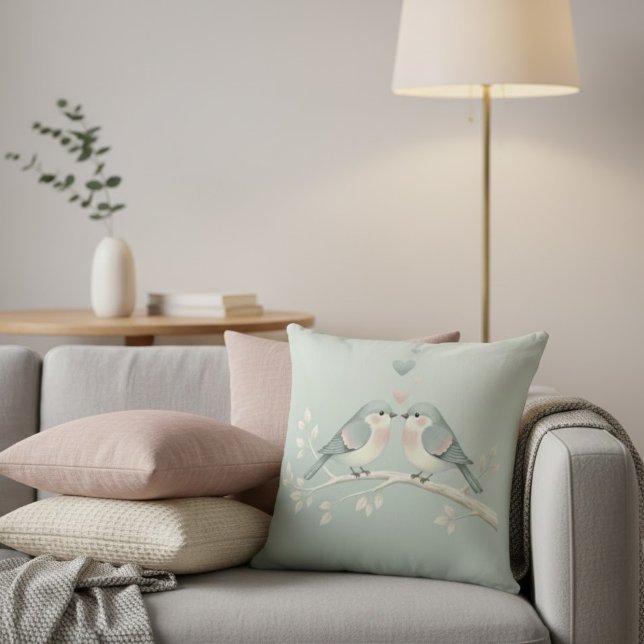 Sweet Pastel Love Birds: Whimsical Valentine Illus Throw Pillow (Creator Uploaded)
