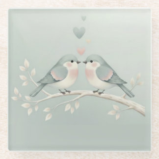 Sweet Pastel Love Birds: Whimsical Valentine’s Day Glass Coaster