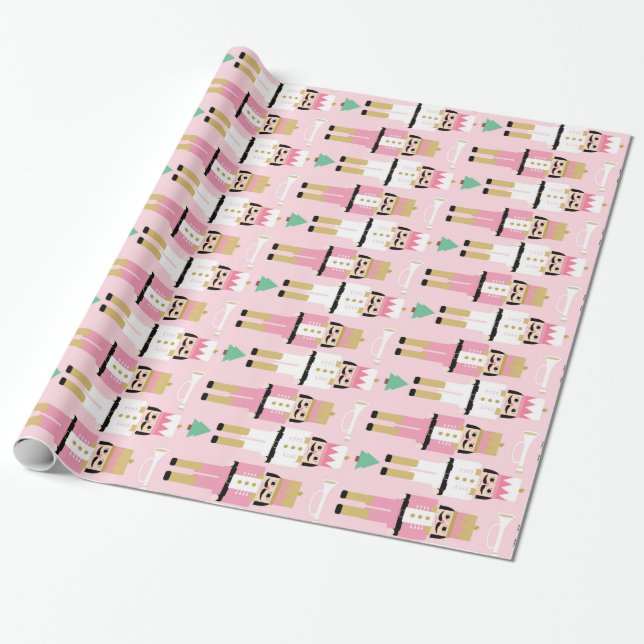 Sweet Pastel Nutcracker Christmas Wrapping Paper (Unrolled)