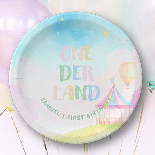 Sweet pastel onederland watercolor 1st Birthday Paper Plate