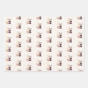 Sweet Pastel Panda Baby 2nd Birthday Wrapping Paper Sheet