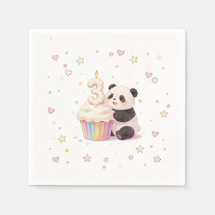 Sweet Pastel Panda Baby 3rd Birthday Napkin