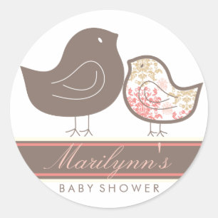 Sweet Pastel Pink Damask Chicks Girl Baby Shower Classic Round Sticker