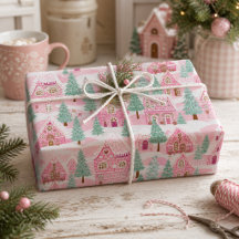 Sweet Pastel Pink Gingerbread Village Christmas
