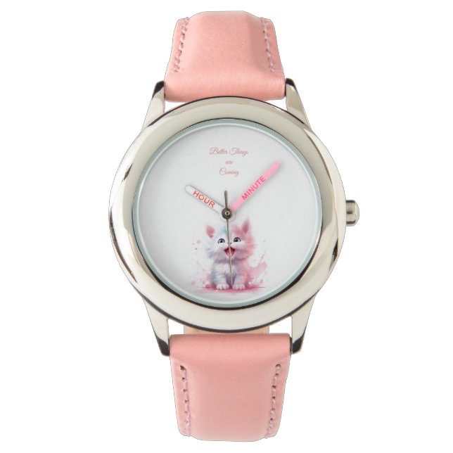 Sweet Pastel Pink Kitten Watch (Front)