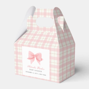 Sweet Pastel Pink Plaid Gingham Bow Baby Shower Favor Box