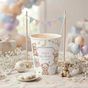 Sweet Pastel Teddy Bear butterfly star Baby Shower Paper Cups