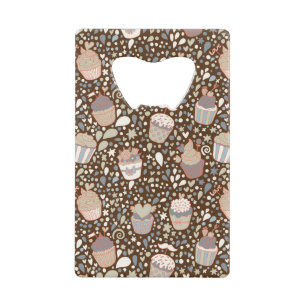 Sweet  pattern made of tasty cupcakes credit card bottle opener