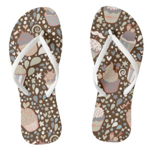 Sweet  pattern made of tasty cupcakes flip flops