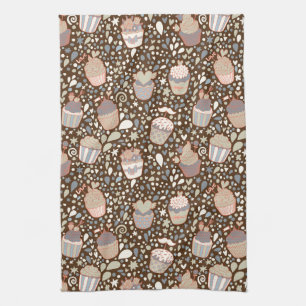 Sweet pattern made of tasty cupcakes kitchen towel
