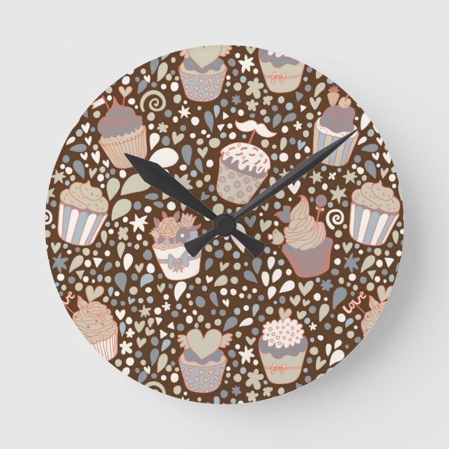 Sweet  pattern made of tasty cupcakes round clock (Front)