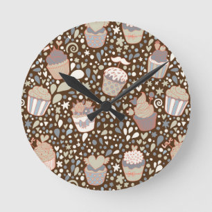 Sweet  pattern made of tasty cupcakes round clock