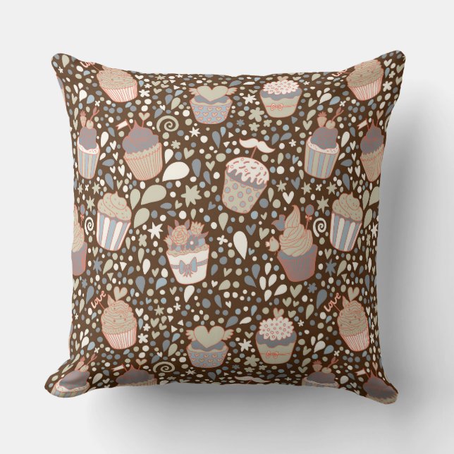 Sweet  pattern made of tasty cupcakes throw pillow (Front)