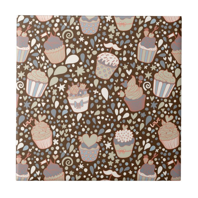 Sweet  pattern made of tasty cupcakes tile (Front)