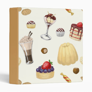 Sweet pattern with various desserts. binder
