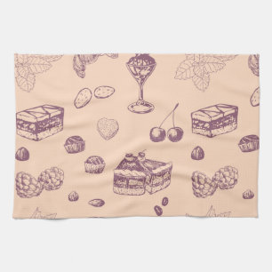 Sweet pattern with various desserts. kitchen towel