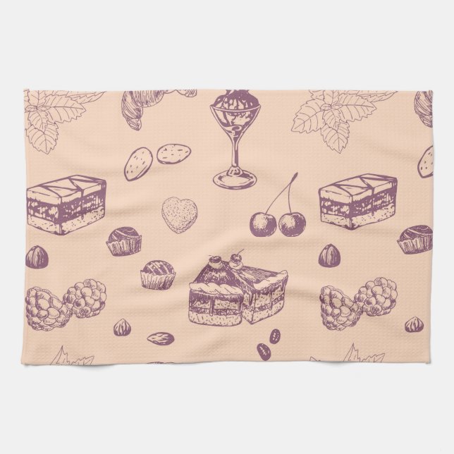Sweet pattern with various desserts. kitchen towel (Horizontal)