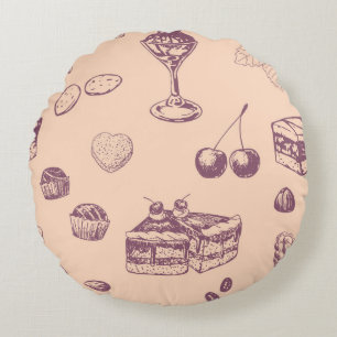 Sweet pattern with various desserts. round pillow