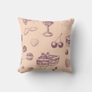 Sweet pattern with various desserts. throw pillow