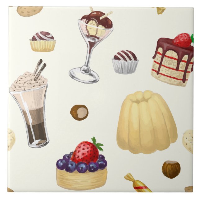 Sweet pattern with various desserts. tile (Front)