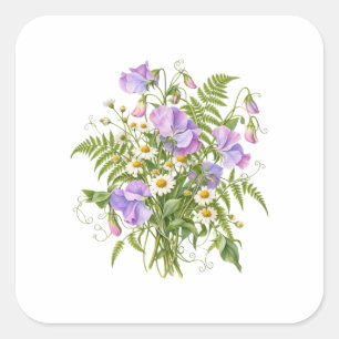 Sweet Pea and Chamomile Spring Garden Square Sticker