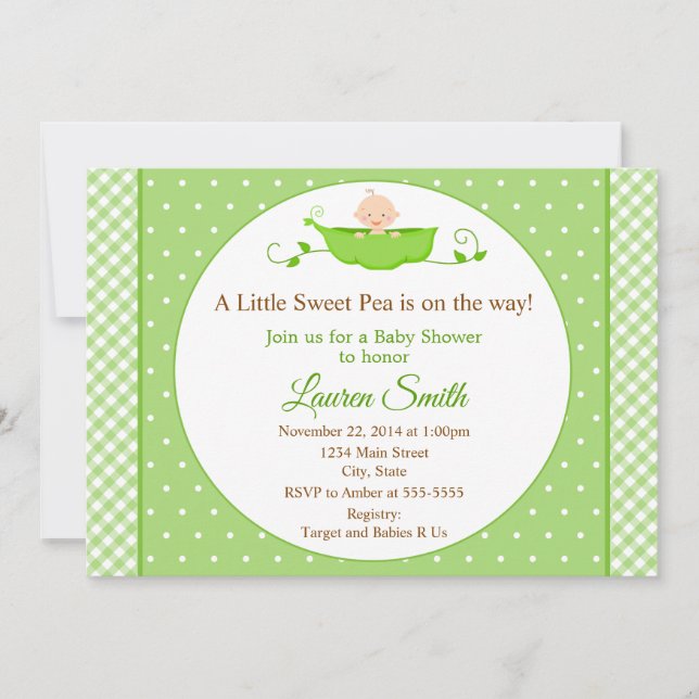 Sweet Pea Baby Shower Invitation Neutral Baby (Front)
