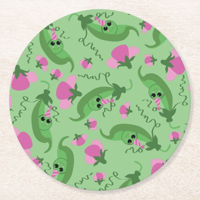 Sweet Pea Birthday Party Round Paper Coaster (Front)
