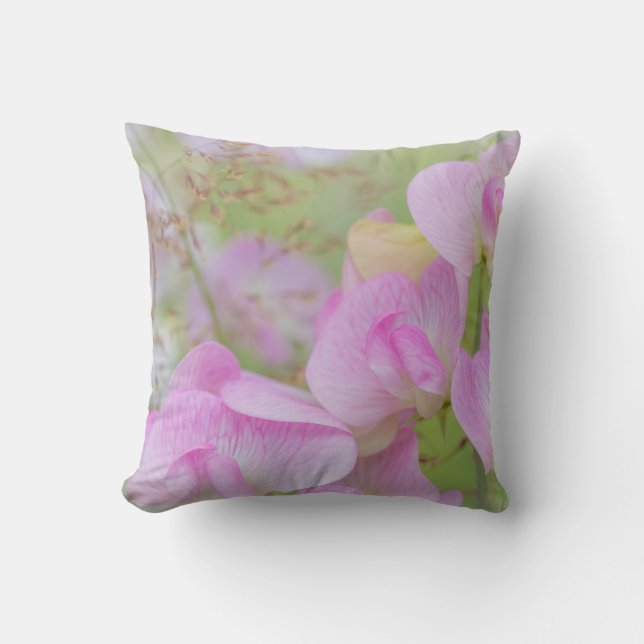 Sweet Pea Blossoms | Seabeck, WA Throw Pillow (Front)