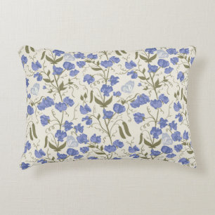 Sweet pea blue and cream cottagecore design accent pillow