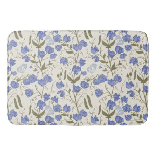 Sweet pea blue and cream cottagecore design bath mat