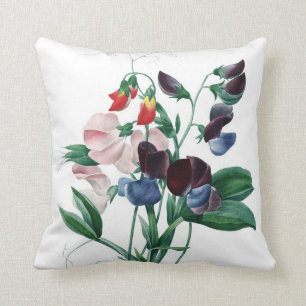 Sweet pea colourful flowers Redoute Throw Pillow