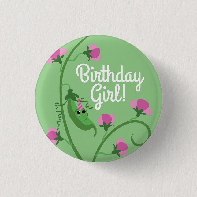 Sweet Pea Cute 1st Birthday Party 1 Inch Round Button (Front)