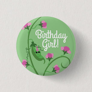 Sweet Pea Cute 1st Birthday Party 1 Inch Round Button