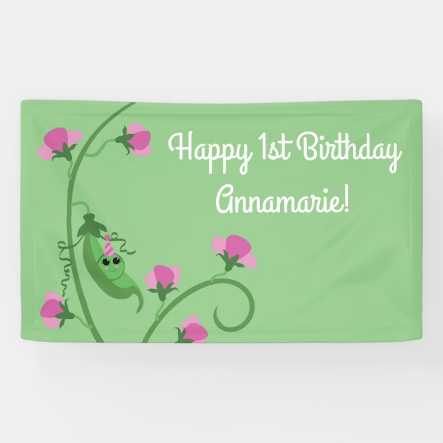 Sweet Pea Cute 1st Birthday Party Banner (Horizontal)
