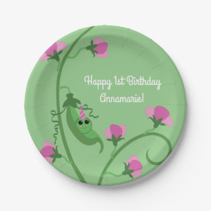 Sweet Pea Cute 1st Birthday Party Paper Plate