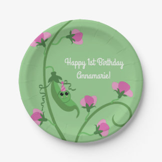 Sweet Pea Cute 1st Birthday Party Paper Plate