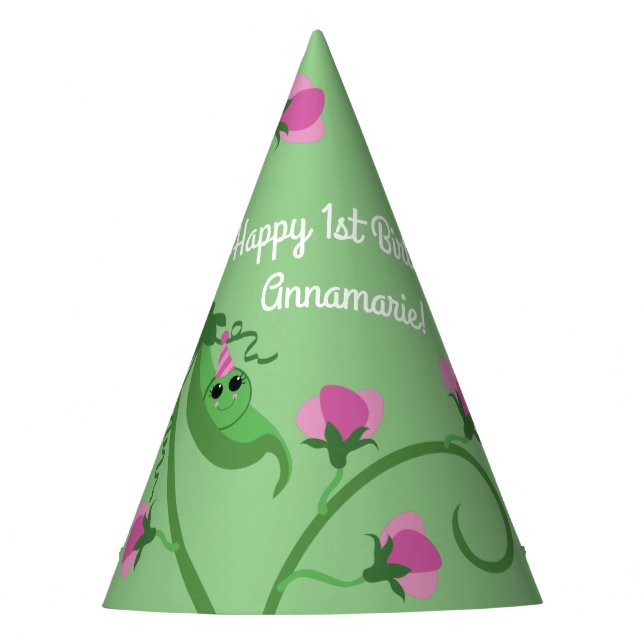 Sweet Pea Cute 1st Birthday Party Party Hat (Front)