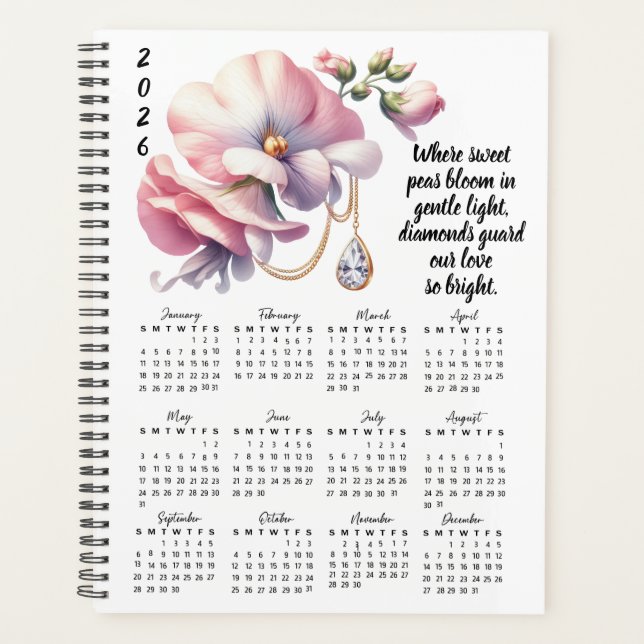 Sweet Pea & Diamond April Verse – 2026 Full-Year  Planner (Front)