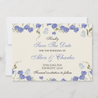 Sweet Pea Floral Blue and Cream Save the Date