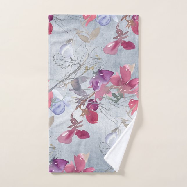Sweet Pea Floral Pattern on Blue Hand Towel (Hand Towel)