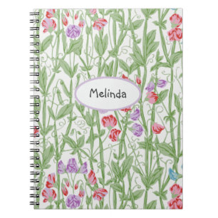 Sweet Pea Floral Pattern Personalized Monogram Notebook