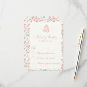 Sweet Pea Floral Pink and Cream RSVP Card