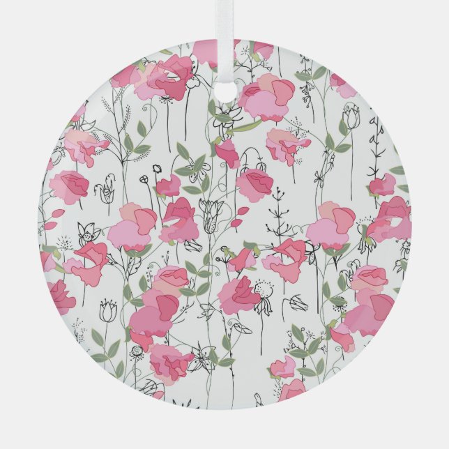 Sweet Pea: Floral Summer Texture. Glass Ornament (Front)