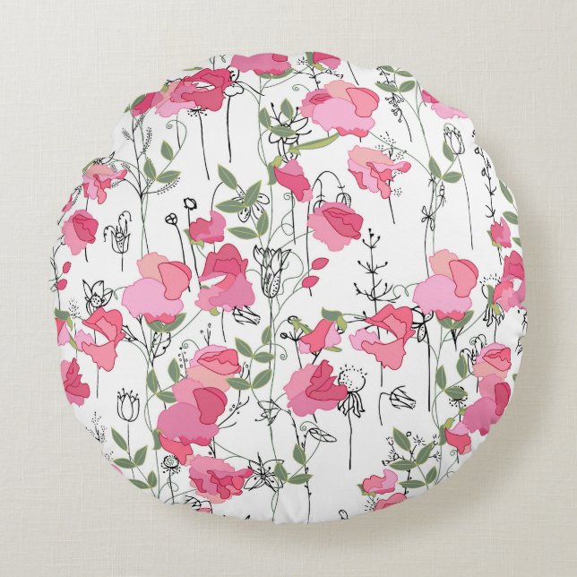 Sweet Pea: Floral Summer Texture. Round Pillow (Front)